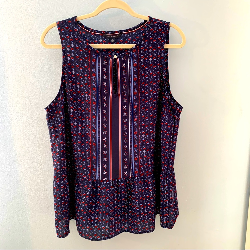 Tommy Hilfiger peplum top neckline slit tank